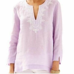 Lilly Pulitzer Amelia Island Linen Tunic Blouse Top Iced Lilac